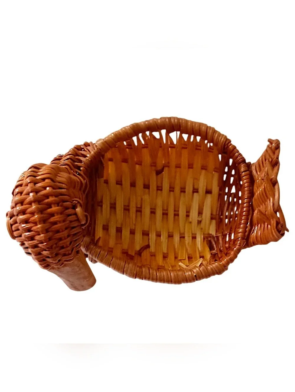 Vtg Mini Wicker Duck Goose Basket Planter Succulents Brown Figural Cottage Core